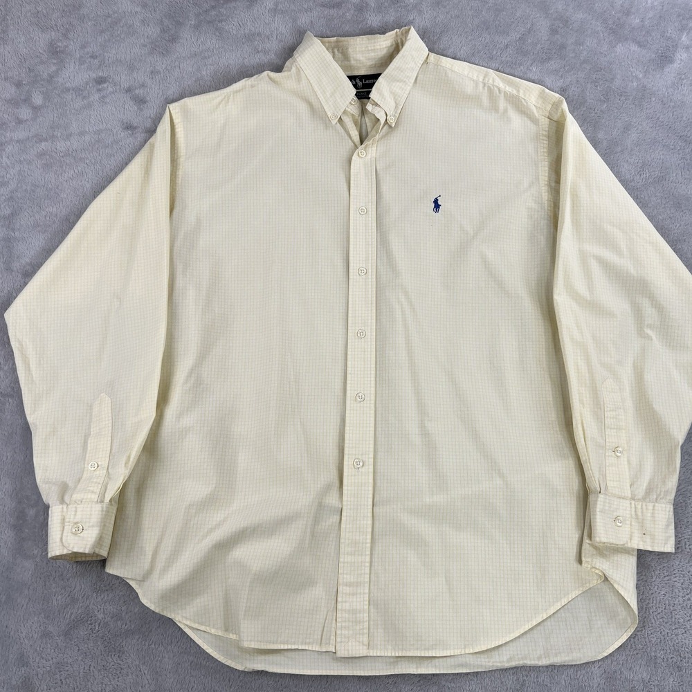 Vintage Ralph Lauren Blake Button Down Shirt XL Yellow Gingham Check Hong Kong